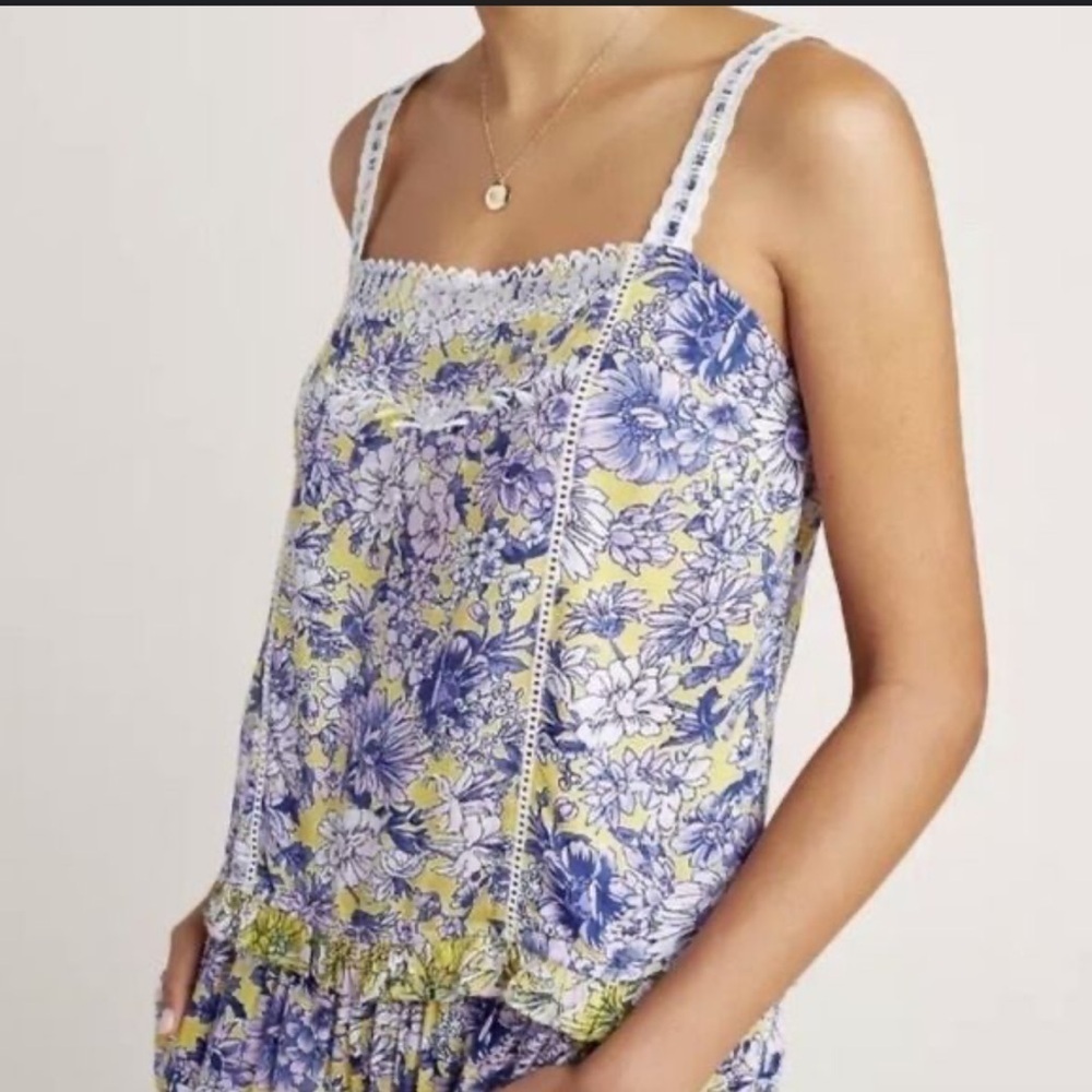 Anthropologie Yellow and Blue Floral Top
